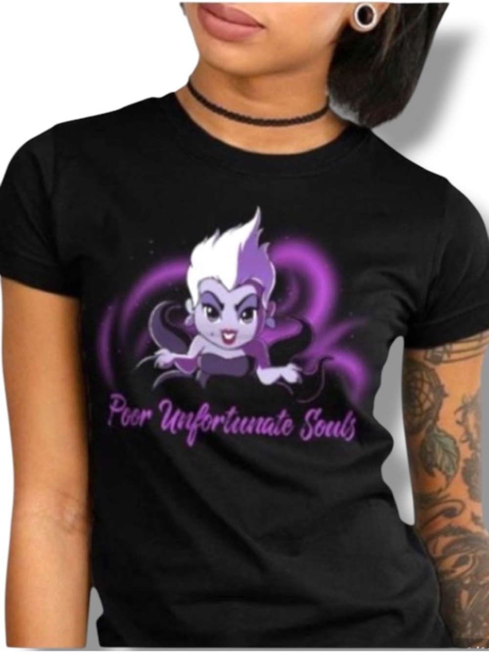 Disney Women’s Ursula Poor Unfortunate Souls Halloween Short Sleeve Black Top